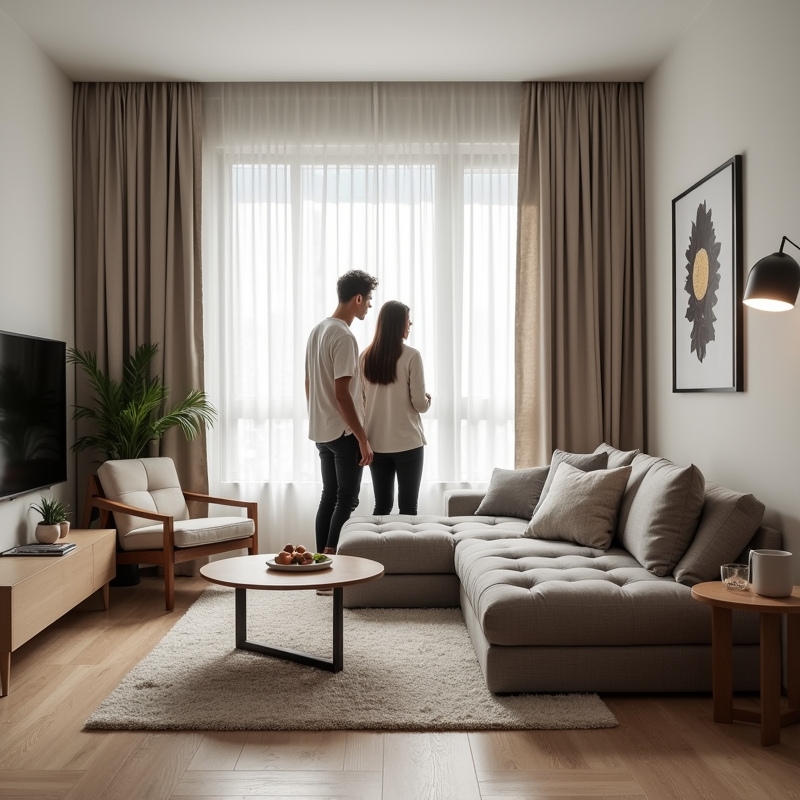 Living room with balanced furniture layout and neutral decor