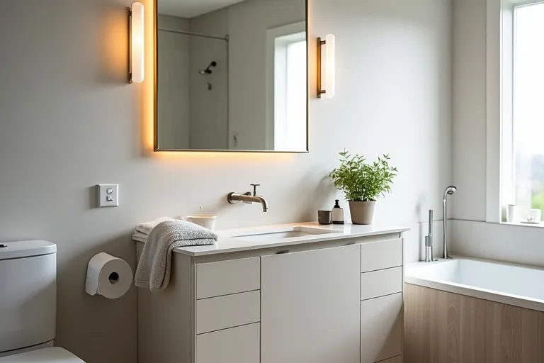 Bathroom vanity area showing clear layout, storage, and everyday use in a bright home bathroom