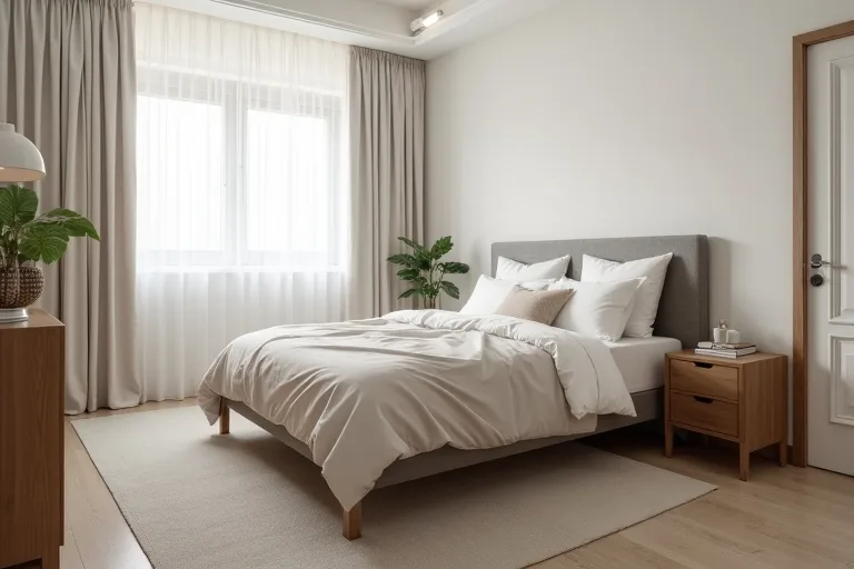 A realistic bedroom showing the kind of measured, balanced spacing that helps before buying new items.