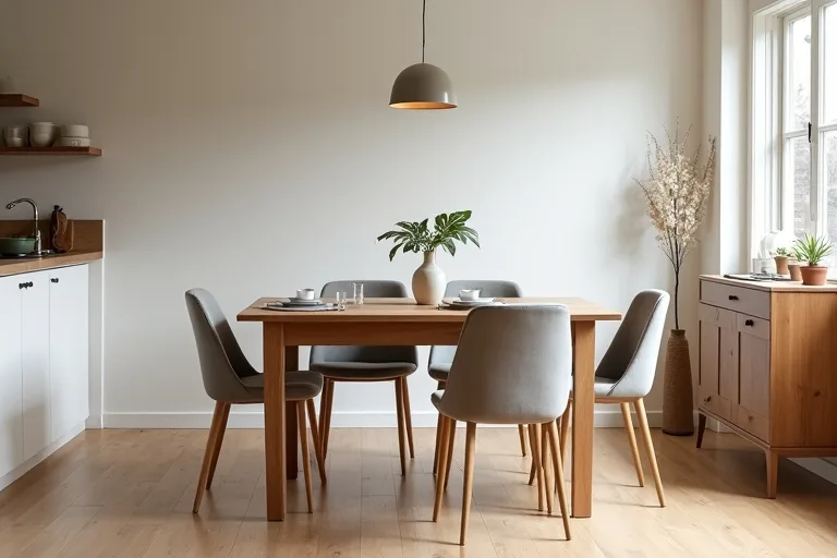 Dining chairs arranged around a table in a home setting, showing seating choices that support the layout.