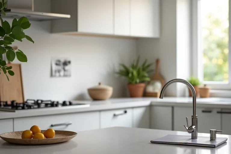 A practical kitchen refresh with updated faucet hardware and simple countertop styling.
