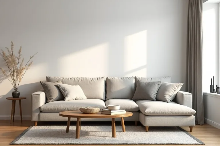 A simple modern seating area showing balanced furniture scale and clear walking space