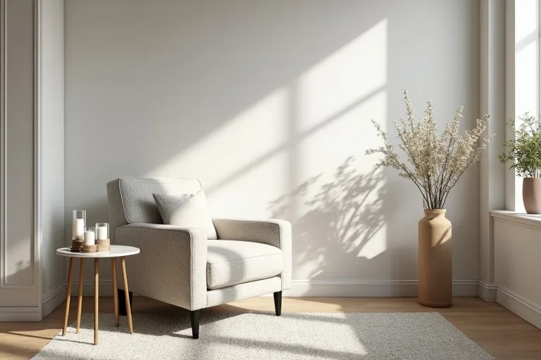 Finished modern corner with simple styling and one signature accent piece