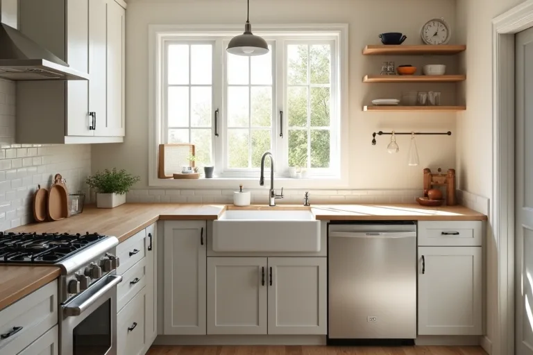 Kitchen detail showing updated cabinet pulls and a simple countertop styling approach