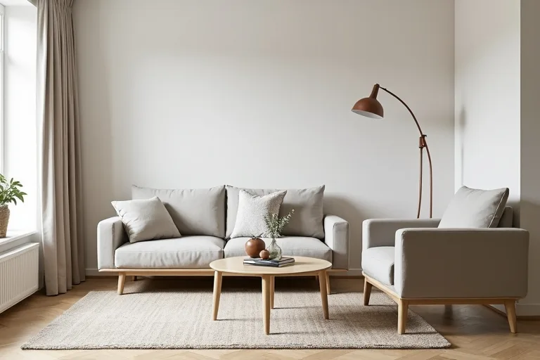 Small living room with the right rug size anchoring the seating area