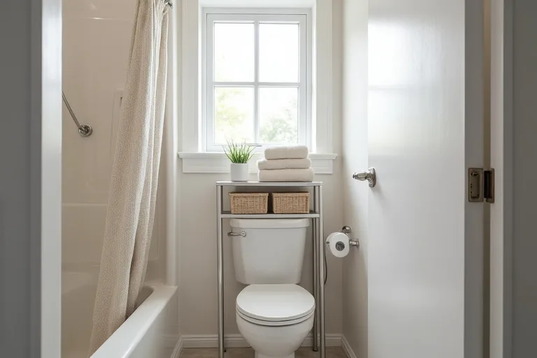 Bathroom with improved storage and reduced visual clutter