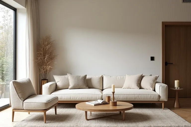 Modern interior with calm styling, natural materials, and clean lines