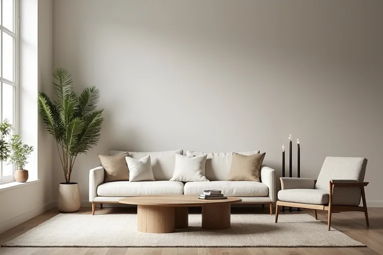 Modern seating area with a boucle accent chair and soft neutral styling