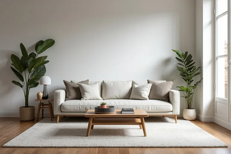A realistic living room layout showing how furniture placement affects whether a rug feels too small or balanced.