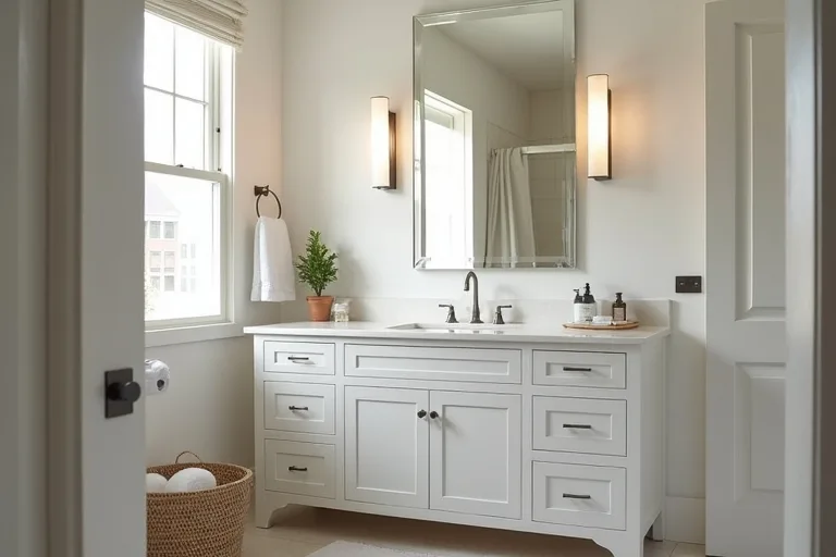 A family bathroom vanity with enough clear space for comfortable movement and daily use