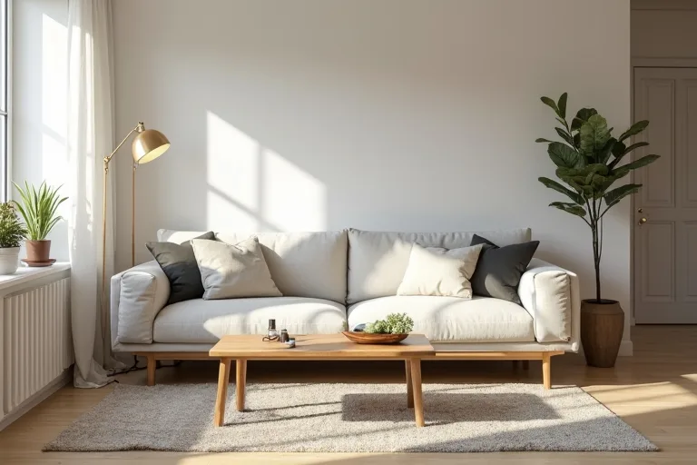 A living room setup with visible walking space, showing how to plan traffic flow around furniture