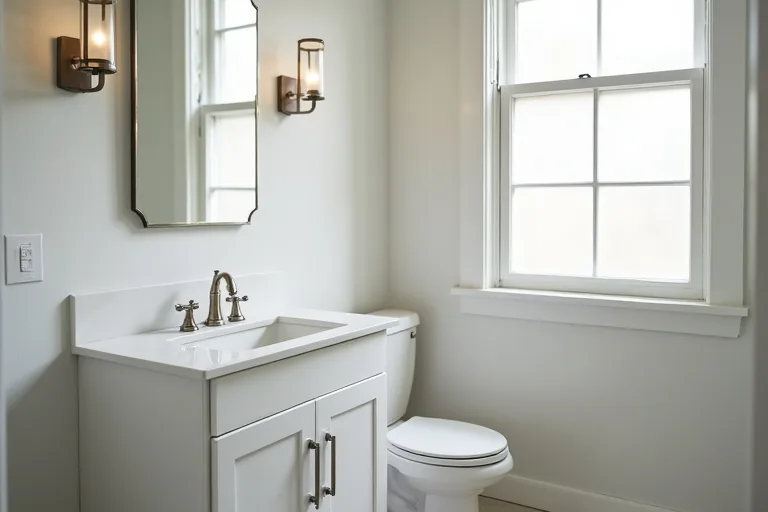 A clean bathroom view that suggests a larger remodel decision where layout and finishes may be reconsidered.