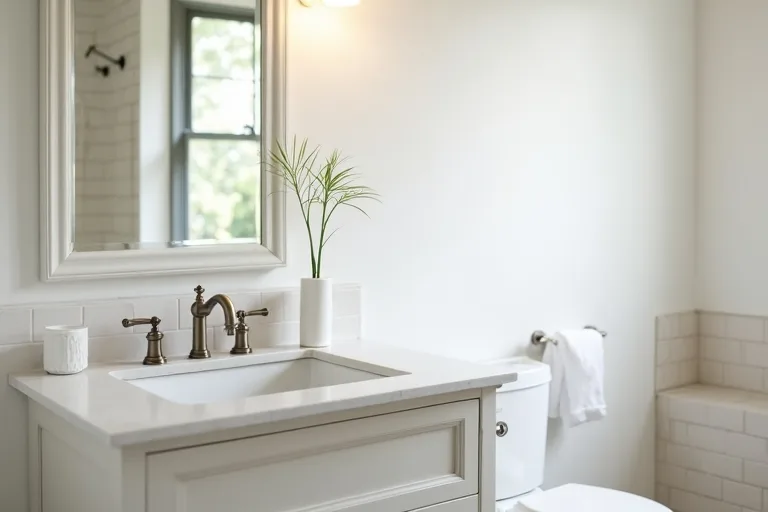 A modest bathroom with a simple vanity and practical updates that fit a budget remodel plan.