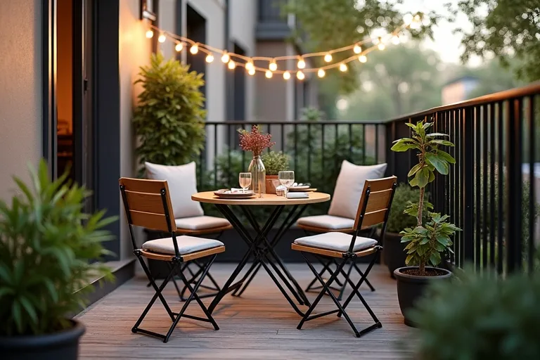 A small balcony with a compact outdoor dining set arranged for everyday use.