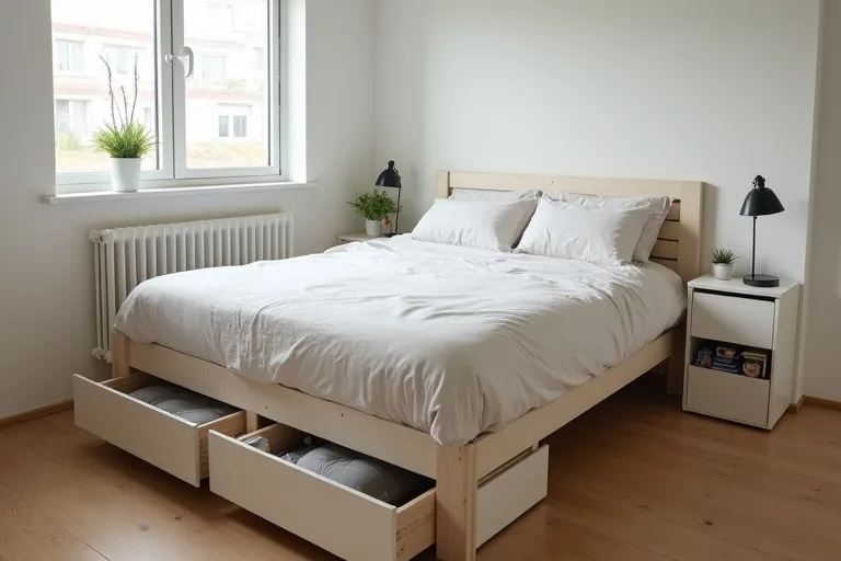 Small bedroom showing the kind of layout that benefits from space-saving furniture