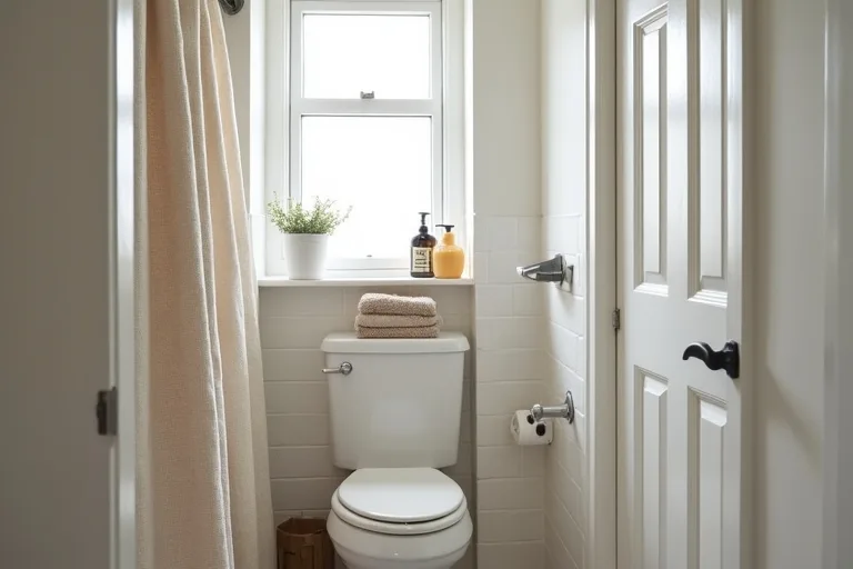 A realistic small bathroom showing a modest, thoughtful refresh with practical everyday styling