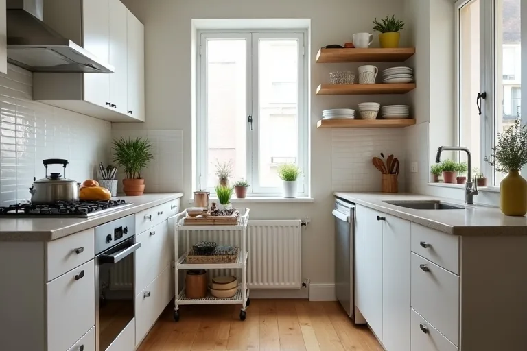 A compact kitchen showing clear work zones and simple everyday organization