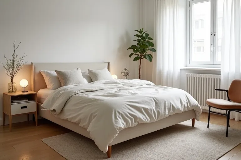 Under-bed storage helping a small bedroom stay clear and uncluttered.