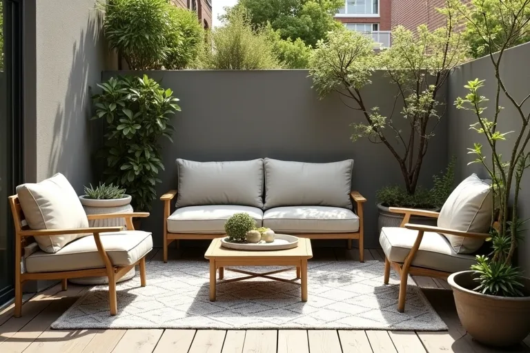 Compact patio seating area planned for a clear main use with room to sit and move comfortably.