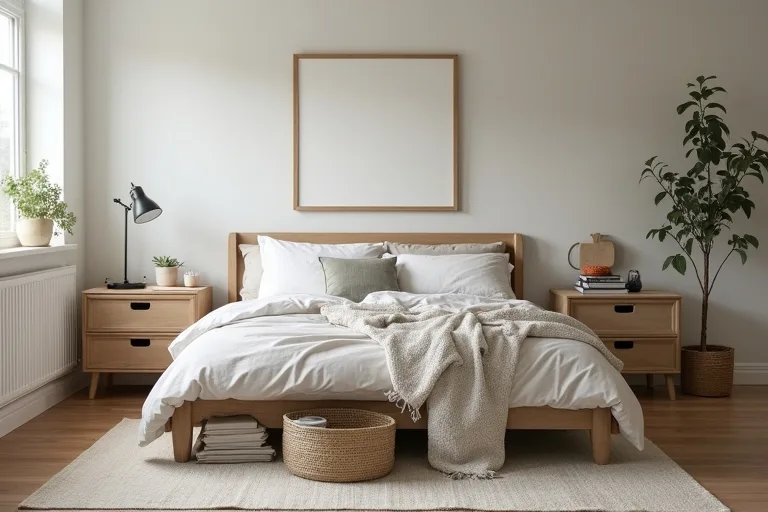 A practical bedroom layout with visible storage choices that affect how tidy the room feels