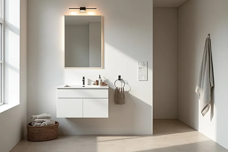 A calm, realistic bathroom with an updated vanity light fixture and simple, practical finishes for budget planning.