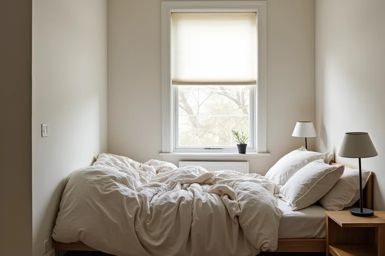A bedroom corner with wall color, bedding, and lighting that show how paint interacts with the rest of the room.