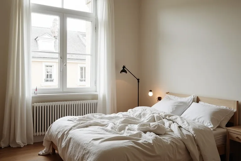 Bedroom walls in natural morning light showing how paint color shifts through the day.
