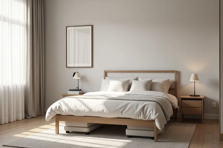 A practical small bedroom layout with storage placed to keep the room open and usable