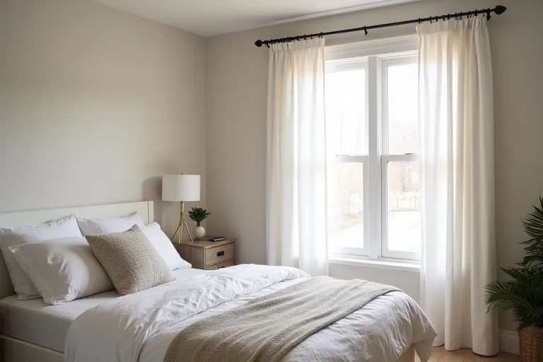 A calm bedroom refresh with fresh paint and clean window treatments in a practical lived-in room