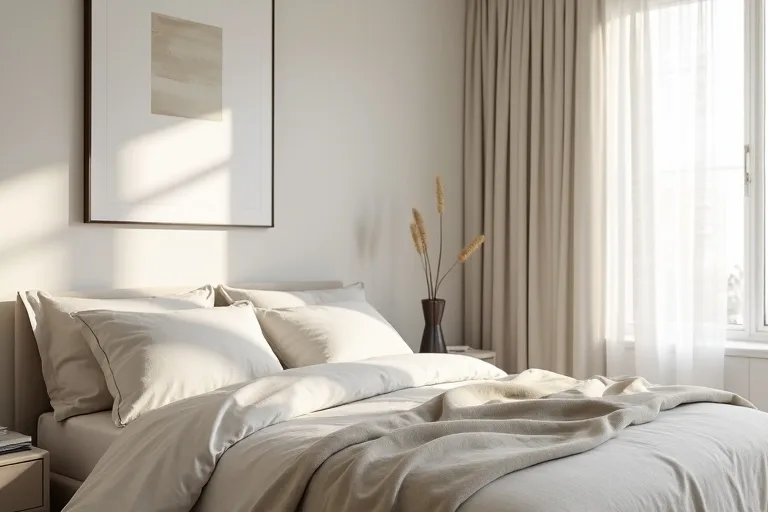 A minimalist room detail showing simple finishes and neutral decor choices that support a calm, edited look.