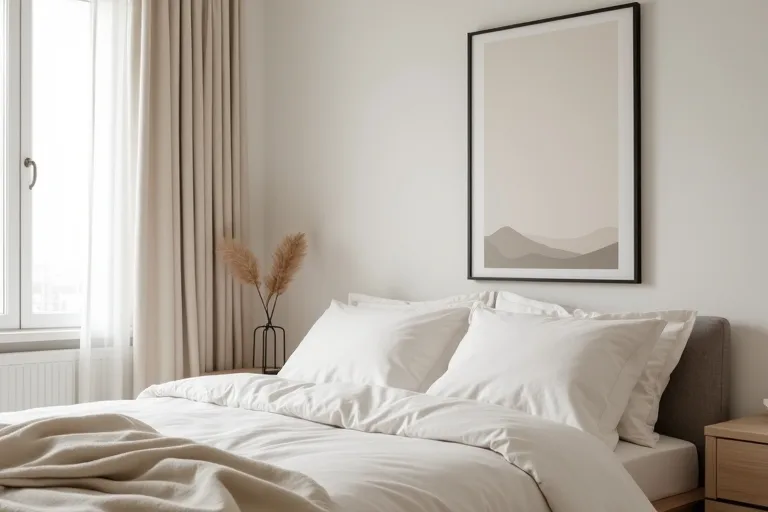 A minimalist bedroom setup that shows how a simple room plan supports a calm layout and fewer decor choices.