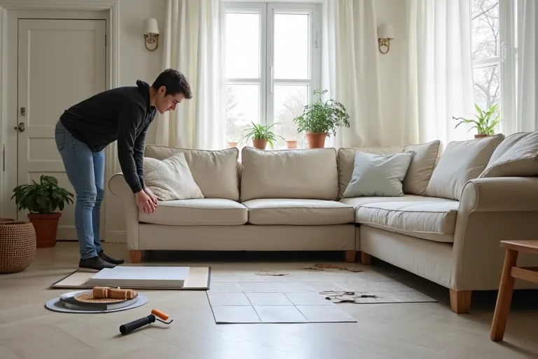 A modest living room showing how simple, coordinated finishes can make a budget update feel intentional