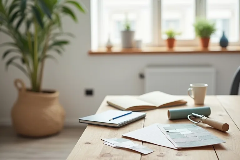 A renovation budget notebook and basic tools on a table during a careful home upgrade plan.