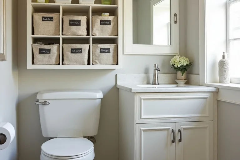 A small bathroom vanity with tidy drawers and compact organizers that reduce clutter.