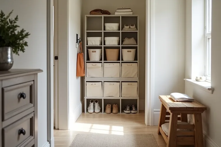 A small hallway-style entry with contained storage and clear walking space for daily use