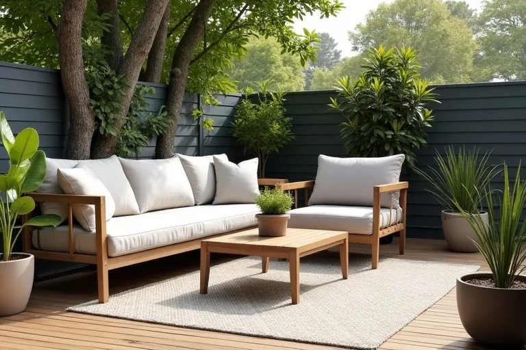 A simple outdoor conversation set arranged for relaxed everyday use