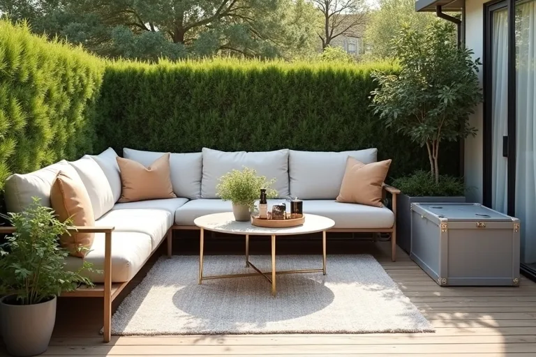 A backyard seating area laid out with enough room for everyday circulation