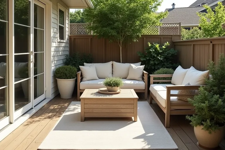 A simple outdoor seating area arranged for relaxed everyday use