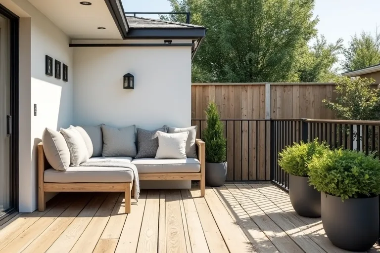 Outdoor styling details on a deck with practical decor choices and weather-ready materials.