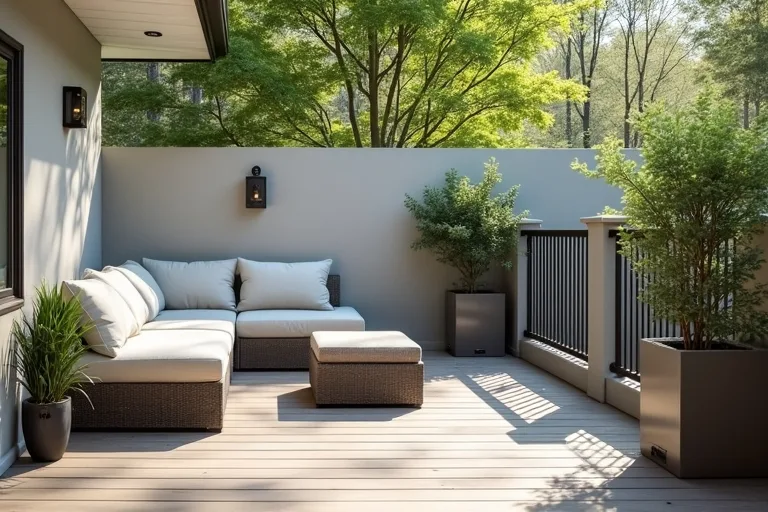 A styled deck wall and seating area showing how decor should fit the layout.
