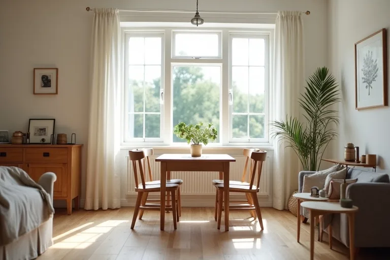 A calm dining setup showing chairs that suit the table height and room layout.