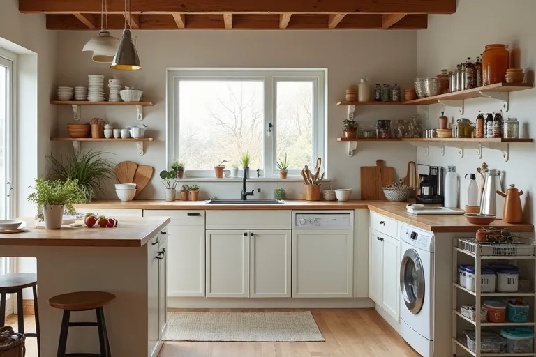 A tidy pantry area with airtight containers that support clearer kitchen zoning