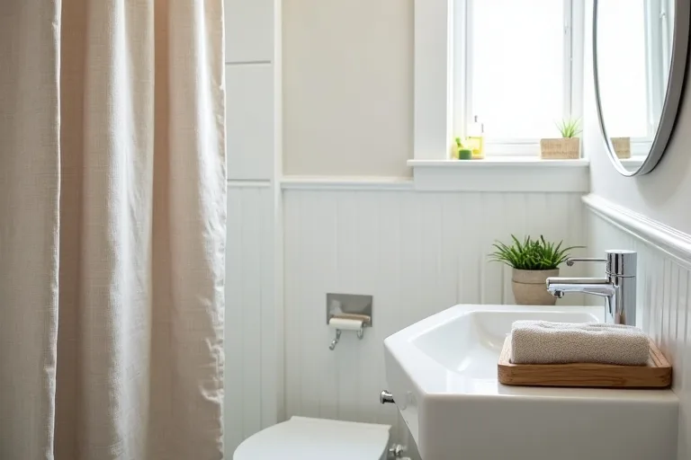 A bright guest bathroom with a simple, practical refresh and soft natural daylight.