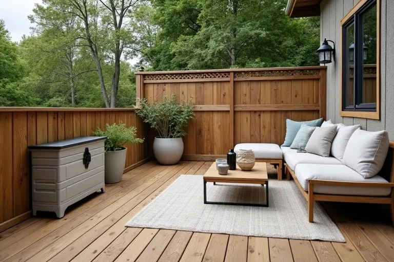 A deck finished with discreet storage and simple styling details