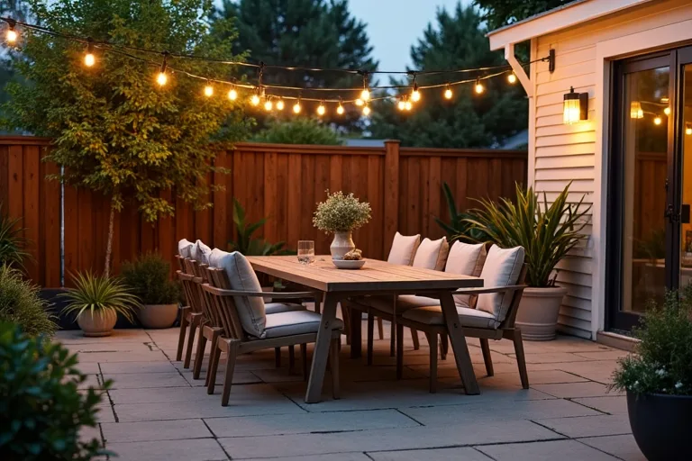 A calm patio dining setup that balances simple furniture with a more deliberate finished style