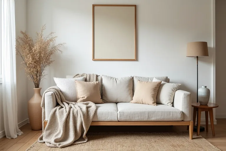 A farmhouse-inspired room with practical furniture placement and subtle rustic details