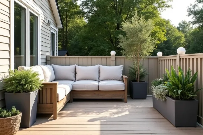 A simple deck seating area showing how layout and storage affect the overall look