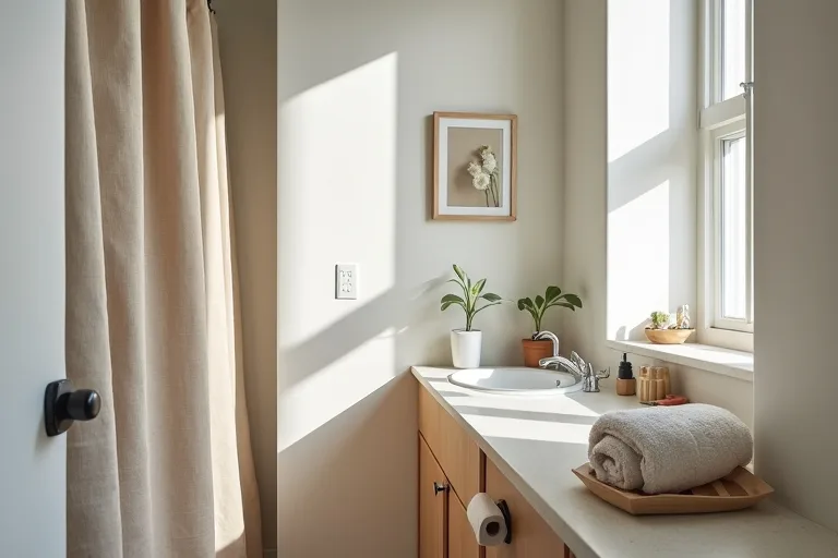 A small guest bathroom with a simple layout and clear movement around the vanity.
