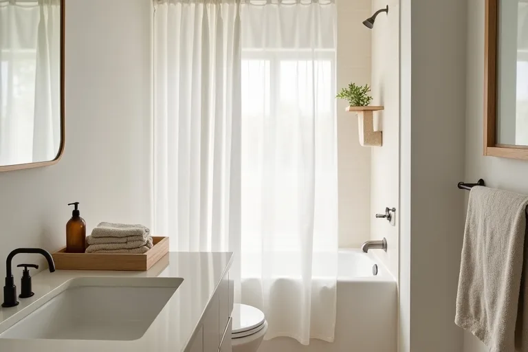 A small guest bathroom with a clear sink area and simple storage that keeps the layout easy to use