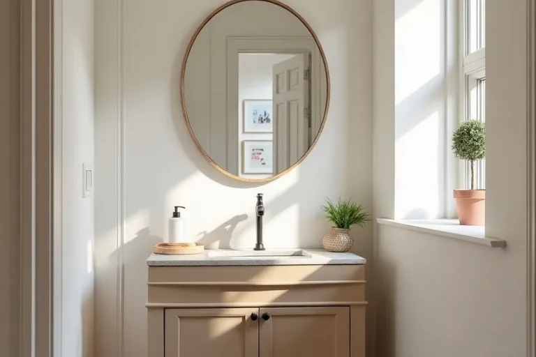 A small powder room showing the value of clear layout and simple proportions around the vanity